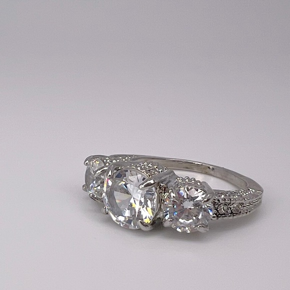 Large Diamond Simulant Silver Plated Ring, Size 7.25 - Picture 2 of 3